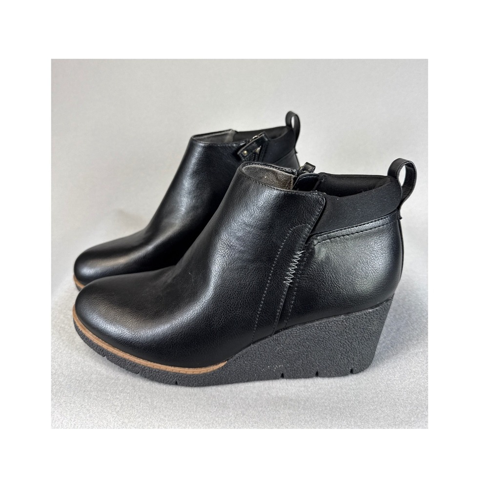 Dr Scholls Berklie Black Wedge Ankle Boots Side Zip Comfort Womens Size 11M Chic